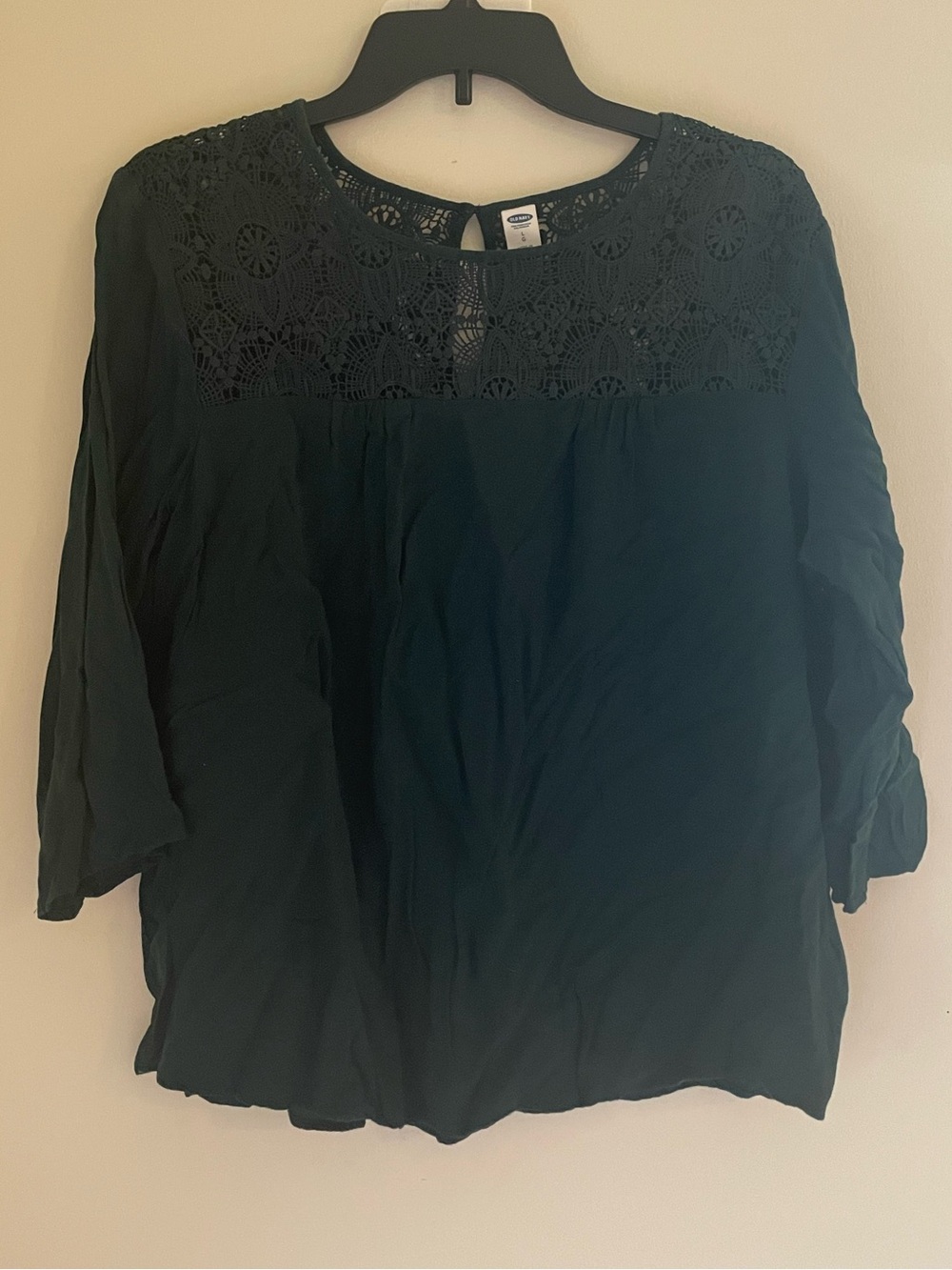 Women’s Dark Green Crochet Yoke Blouse